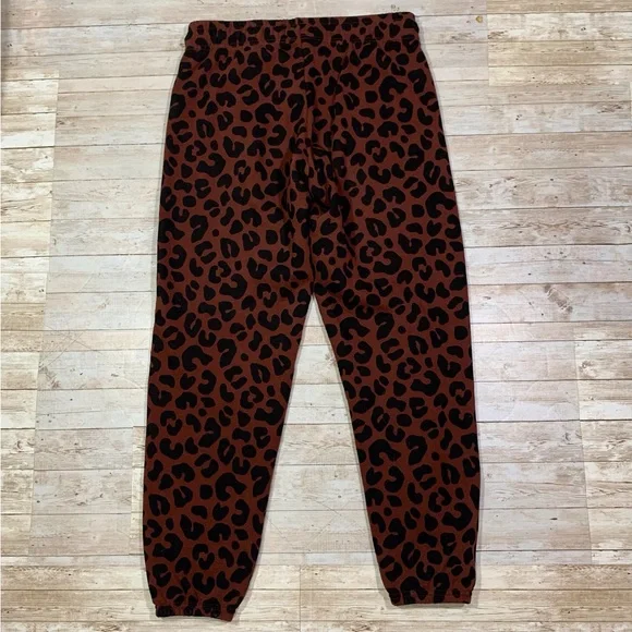 Marine Layer Anytime Fleeced Sweatpants Jogger Leopard Brown Black Size S - Picture 2 of 9